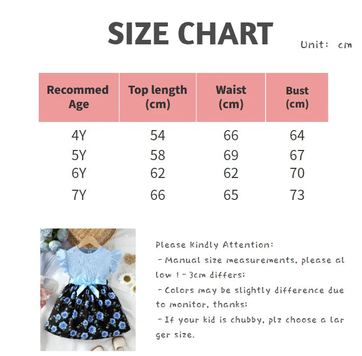New 2024 Kid Girl Princess Dress Flower Flutter Sleeve Skirt with Bow Summer Lovely Party Clothing for Children Girl 4-7 Years