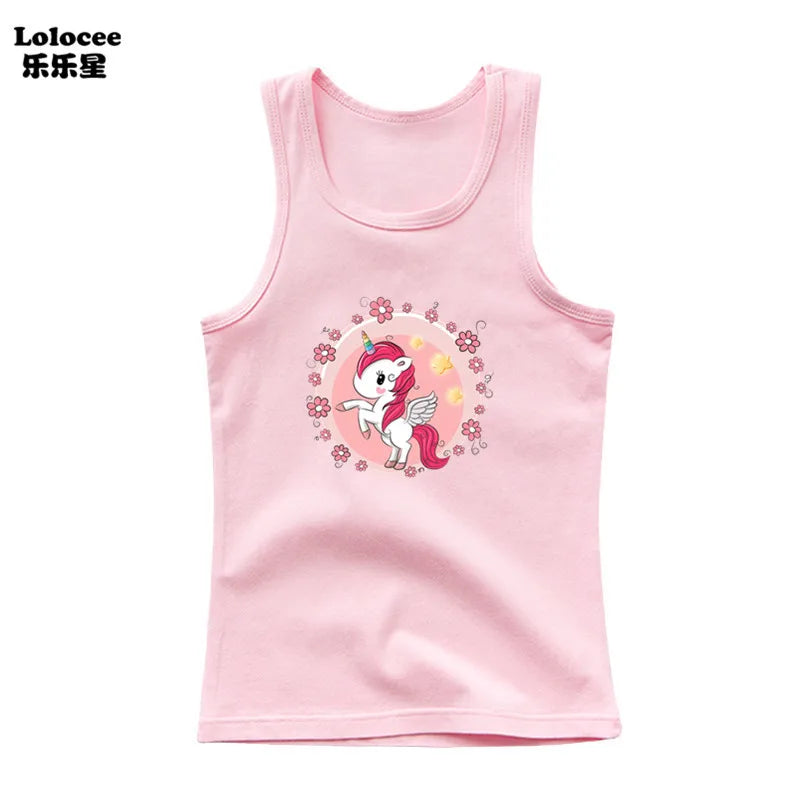 Kids Girl Cute Unicorn Singlet Summer Baby Girls Cotton Tops Toddler Clothes Children Sleeveless Cartoon T-shirts