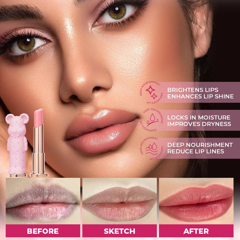 BEAUTY GLAZED Pink Bear Long Lasting Moisturizing Waterproof Natural Lip Balm Natural Formula Repairs Dry Lips Makeup