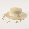 New Fashionable Metal  Letter Straw Hats for Women Men Summer Outdoor Holidays Beach Sun Hat Panama Hat