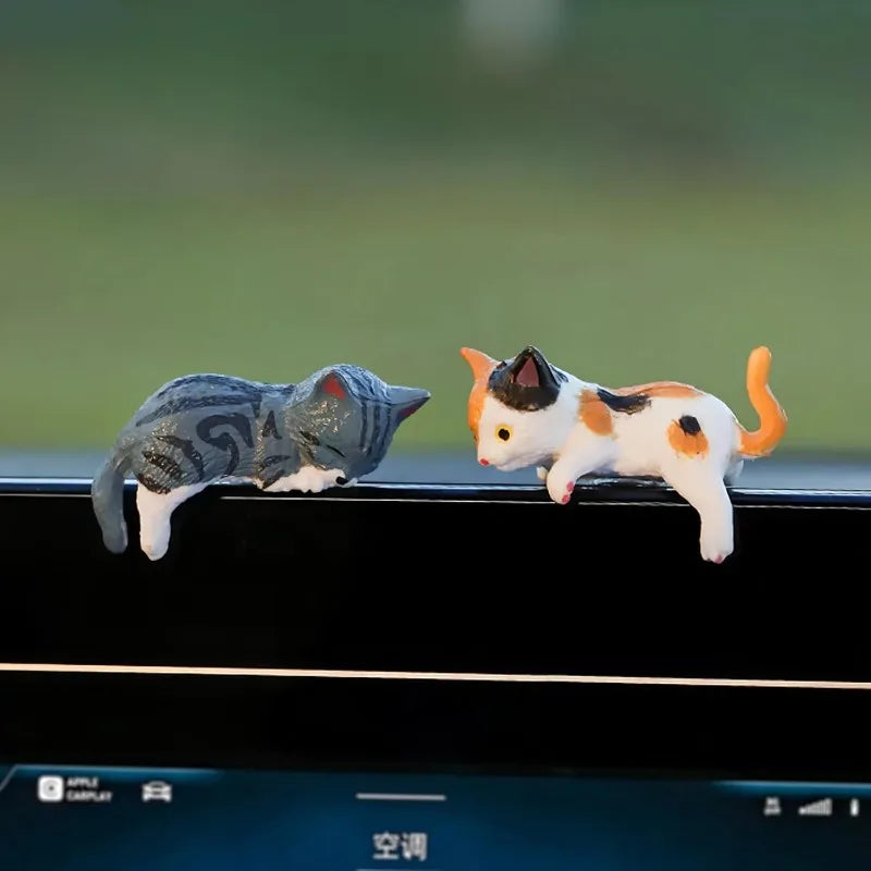 5PCS Cute Mini Cartoon Car Cat Ornaments Car Screen Edge Decoration Cat Micro Landscape Model Creative Car Accessories Gifts