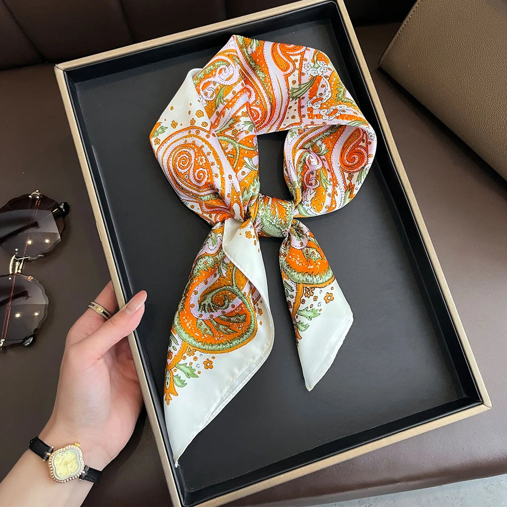 2025 New Yellow Lemon Print Square Silk Scarf for Women 70*70cm Neck Ties Fashion Decorate Neckerchief Female Hijab Bag Ribbions