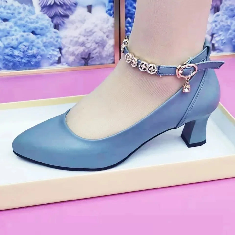 Women Fashion Black Pu Leather Office Square Heel Pumps Lady Casual Sweet Light Weight Comfort Spring Summer Heel Shoes H1173