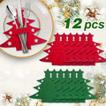 12Pcs Christmas Tree Shaped Felt Cutlery Mats With Stars Decor Durable For Home Christmas Festive Party Table Decor Accessories