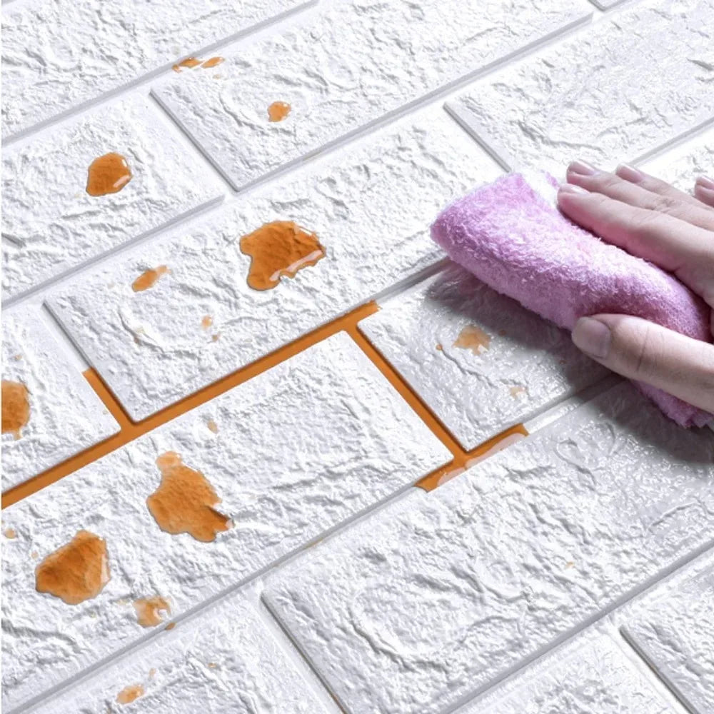 3D Decorative Faux Brick Wallpaper 70cmx100cm Self Adhesive Waterproof Stain Resistant Wall Sticker Kitchen Living Room Decor