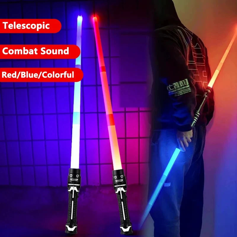 2 in 1 Telescopic Glow Light Sword 7 Color Changing Flashing Stick with Battle Sound Cosplay Party Prop Interactive Play Toy