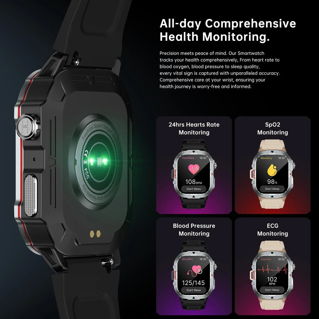 2026 New Military Smart Watch Men Waterproof Outdoor Sports Fitness Tracker Health Monitor 2.19" BT Call Smartwatch