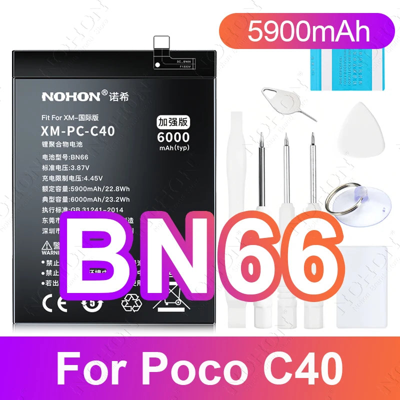 NOHON BN61 Battery for Xiaomi Poco X3 X4 GT X5 X6 Pro F5 F4 F3 F2 M5 M4 M3 M6 Pro C40 Redmi K50 K40 K30 Bateria BM4Y BN57 BP48