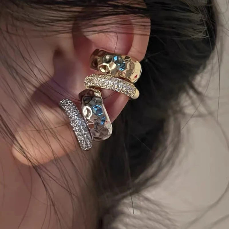 New Trending Zircon Double-layer Ear Cuff No Piercing Earring Punk Unique Metal Geometric Ear Clip for Women Y2K Jewelry 2026