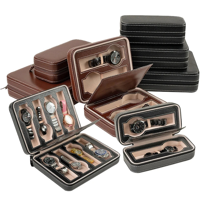 2024 New 6/10/12 Girds Portable Watch Storage Boxes Organizer with Zipper Classic Style Multifunctional Watch Display Box