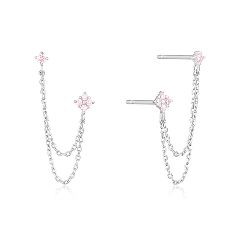 Huitan New Arrival Double Ear Studs Tassel Chains Hanging Earrings for Women Ear Piercing 3 Metal Color Luxury CZ Hot Jewelry