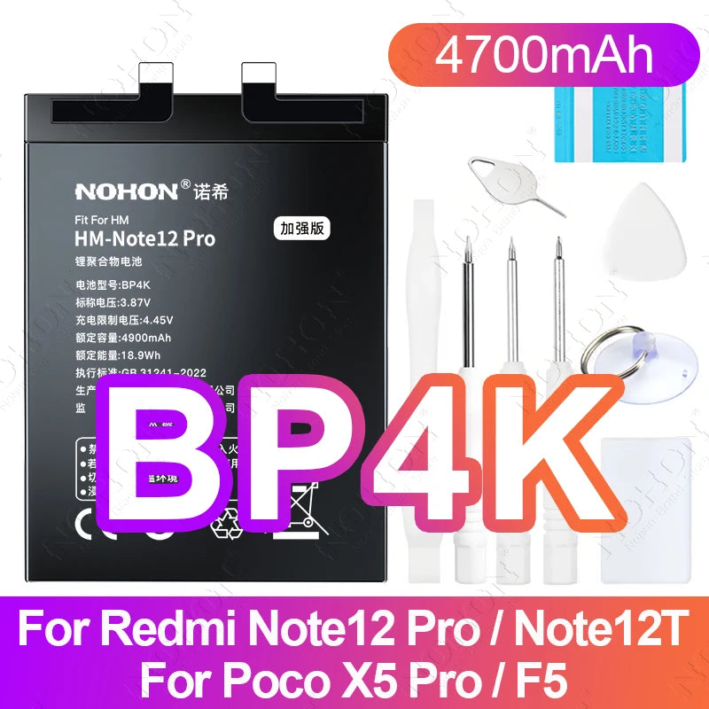 NOHON BN61 Battery for Xiaomi Poco X3 X4 GT X5 X6 Pro F5 F4 F3 F2 M5 M4 M3 M6 Pro C40 Redmi K50 K40 K30 Bateria BM4Y BN57 BP48