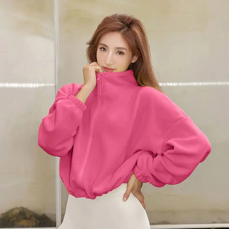 Blouse Outerwear Yoga Wear Women's Autumn/Winter Zip-up Long Sleeves Fleece-lined Warm New Casual Comfortable Minimalist Niche
