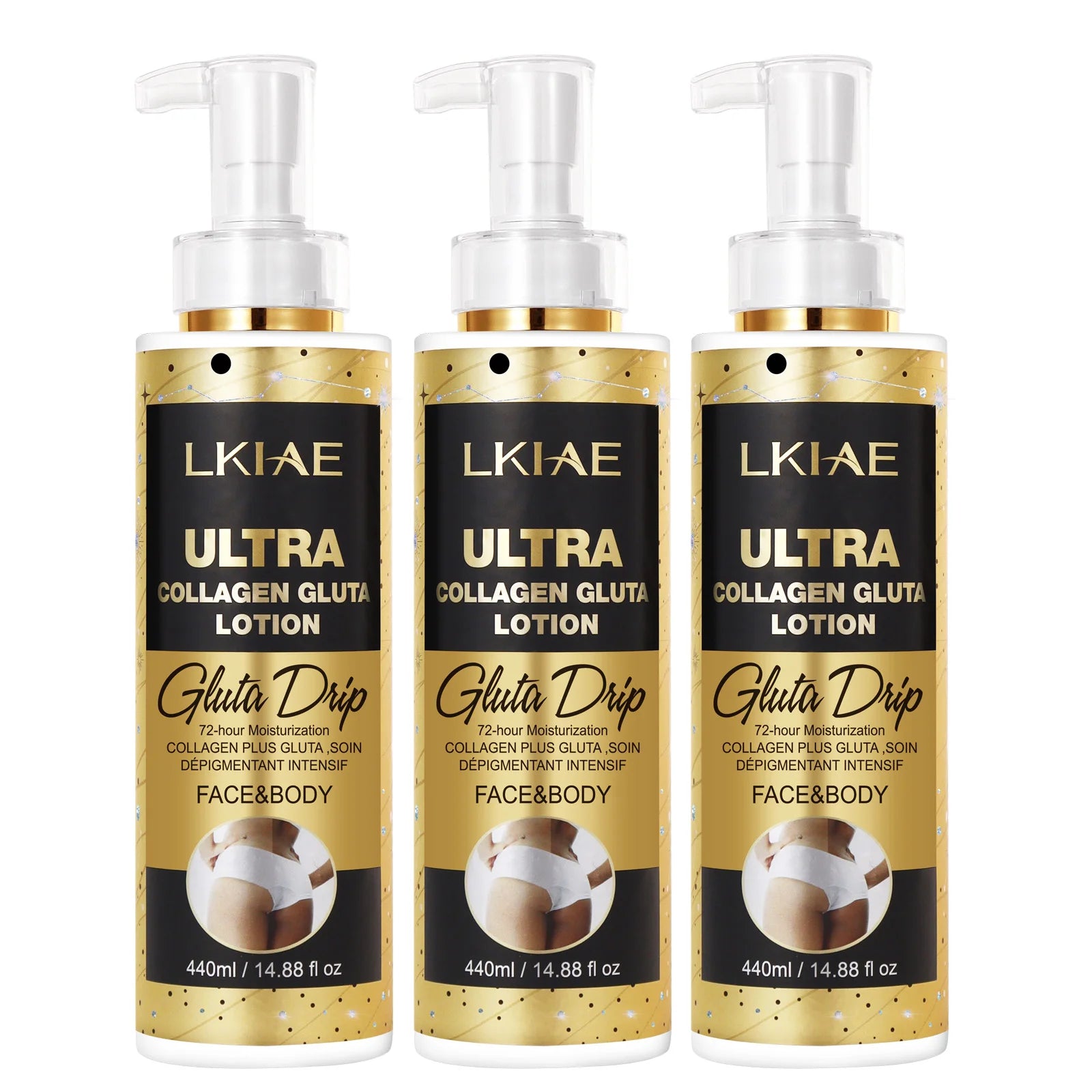 LKIAE Ultra Glutathione and Collagen Body Lotion, Whitening, Moisturizing, Anti Pigmentation, Dark Spots, Even Skin Tone, 440ml