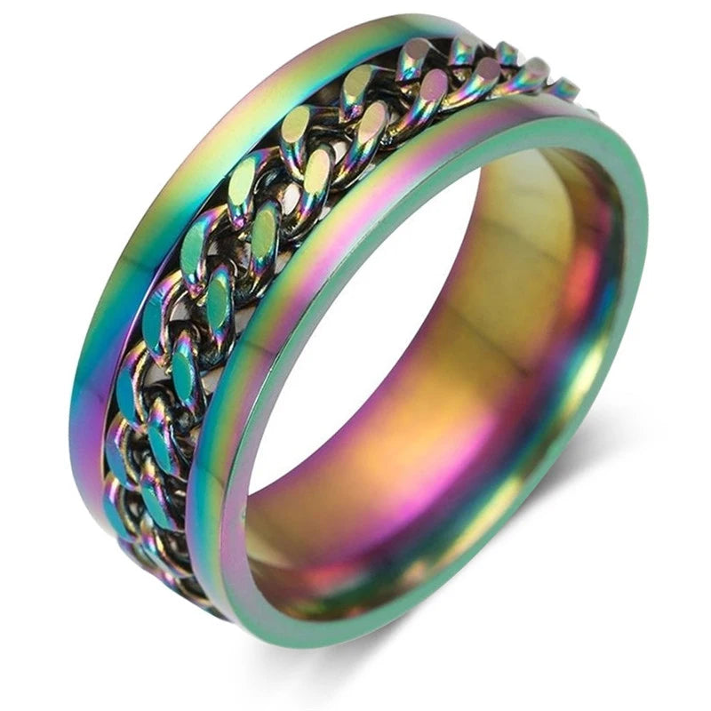 Titanium Steel Rotatable Chain Rings Men Women Stress Ring For Anxiety Couple Jewelry 8mm Corkscrew Rings Multifunctional Gift