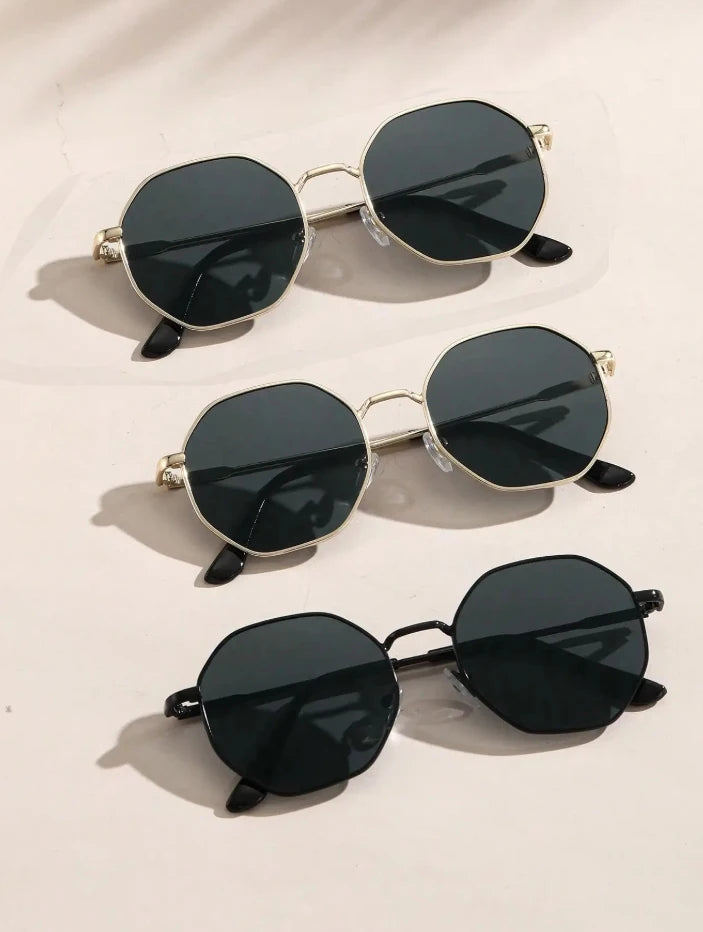 2 Pcs Metal Geometric Round Frame Sunglasses – Classical Fashion Shades for Vacation Decors Photo Props Unisex