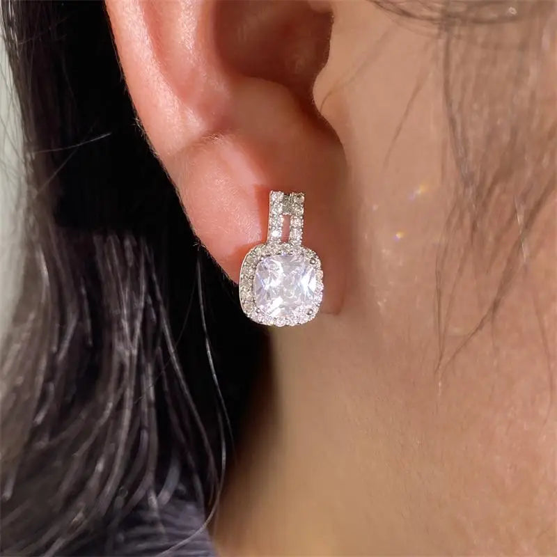 Fashion Hollow Square Cubic Zirconia Earrings For Women Gold Silver Color Copper Metal Geometric Earrings Party Everyday Jewelry