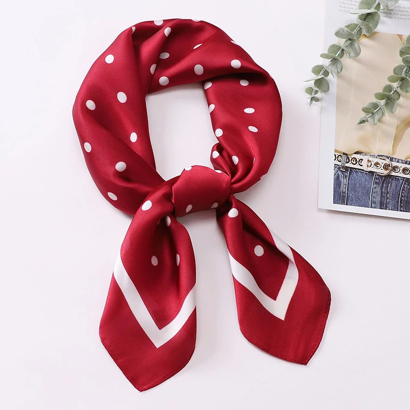 1pcs 70cm Luxury Fresh Polka Dot Printed Silk Scarf for Women Imitation Silk Simple Hijab and Elegant Headwear Square Bandana