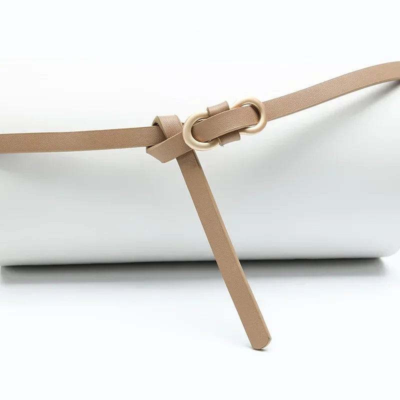 Metal Buckle PU Leather Knotted Belt Long Thin Adjustable Waist Belts Women Female Dress Coat Suit Decoration Straps