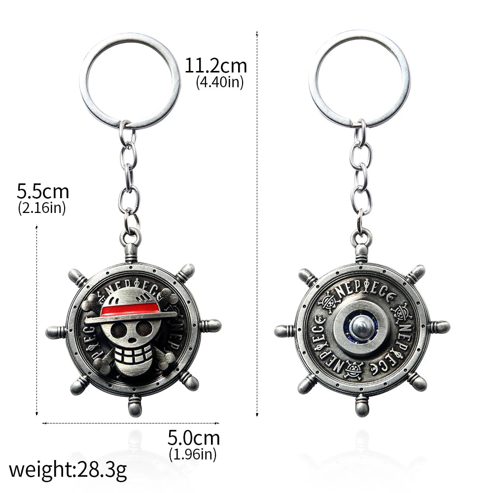 One Piece Luffy Straw Hat Keychain Rotatable Zoro Skull Metal Pendant Role-Playing Decorative Accessories Fan Jewelry Gift