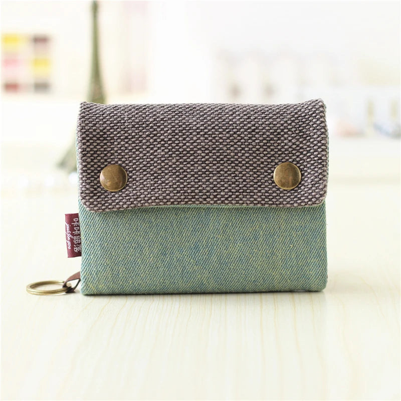 Handmade Three Fold Fabric Wallet Women Men Simple Short Zipper Purses for Teens Personality Multi-function Key Bag Card Holder