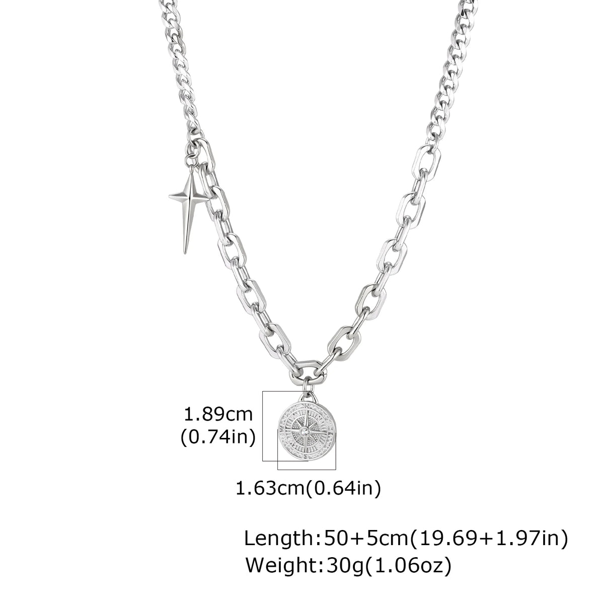 Vintage Compass Pendant Necklaces for Men Boys, Stainless Steel Coin Necklace, Rock Hiphop Collar Graduation Guide Gift