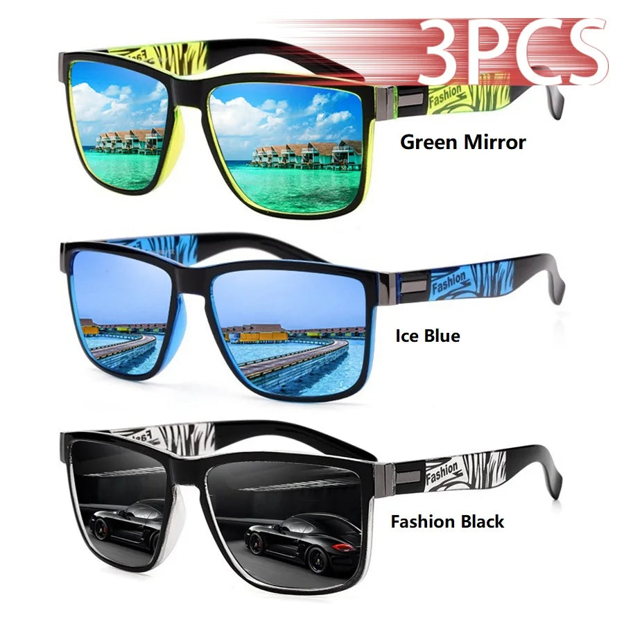 3PCS Fashion Classic Square UV400 Sunglasses Men Women Driving   Fishing Colorful Trendy Lightweight Outdoor Goggles