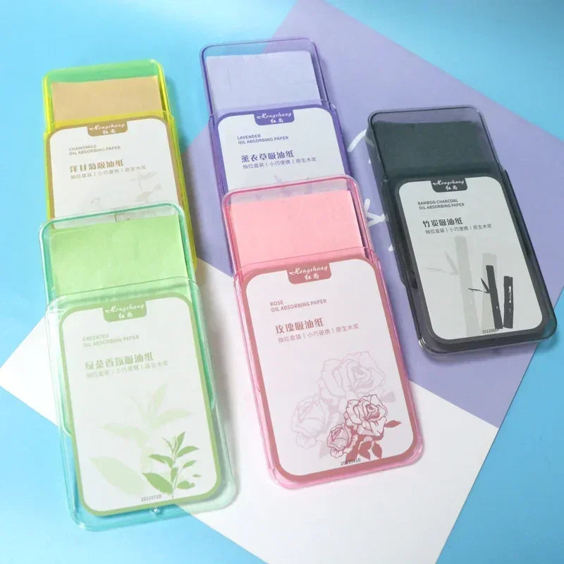 Scented Oil Blotting Paper 300 Sheets Bamboo Charcoal Green Tea Portable Boxed for Facial Shine Removal