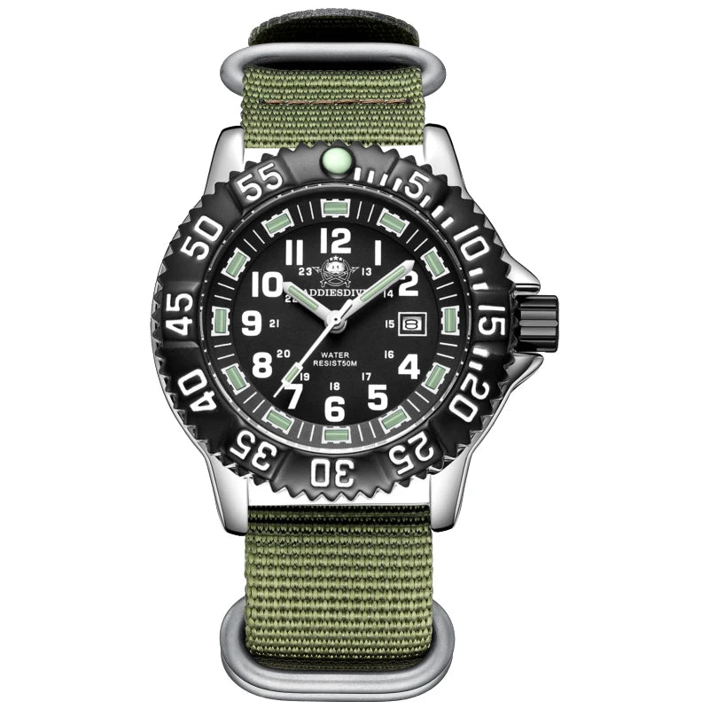 ADDIESDIVE Fashion Men's Analog Watches 50m Waterproof Luminous Tube Nylon Sports Men Military Wristwatches Quartz Watch For Men