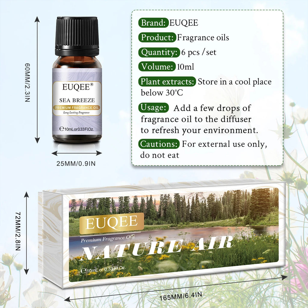 EUQEE 6PCS Fragrance Oils Gift Set For Candle Making - 10ml Sea Breeze,Forest Pine,Bamboo & Teak,Cedarwood,Sandalwood,Freesia