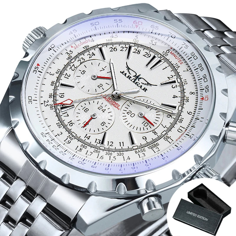 JARAGAR Sports Mens Watches Top Brand Luxury Automatic Mechanical Watch for Men Leather Steel Strap Military Wristwatches Gifts