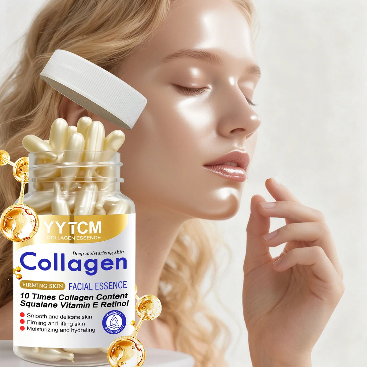 Collagen Firming Capsule Essence, Moisturizing and Smoothing the Skin, Contains Plant-Based Squalane, Retinol, and Vitamin E for Deep Hydration. 18 Capsules/30 Capsules/48 Capsules/60 Capsules/90 Capsules/120 Capsules