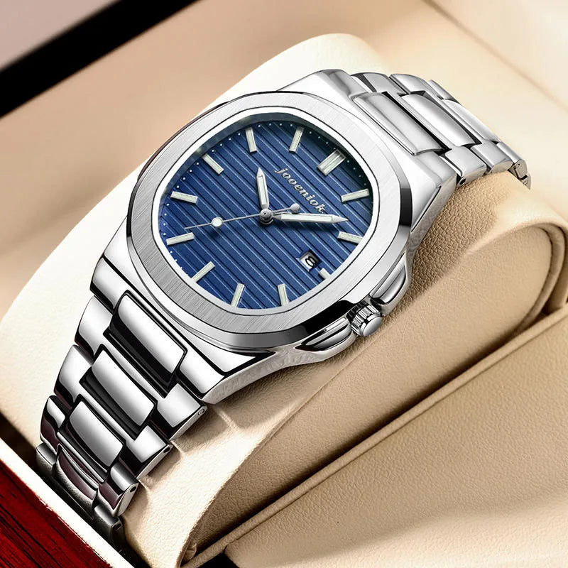 JOOENIOK Luxury Military Man Watch Square Waterproof Luminous Date Week Men Watch Stainless Steel Quartz Men's Watches Reloj+box