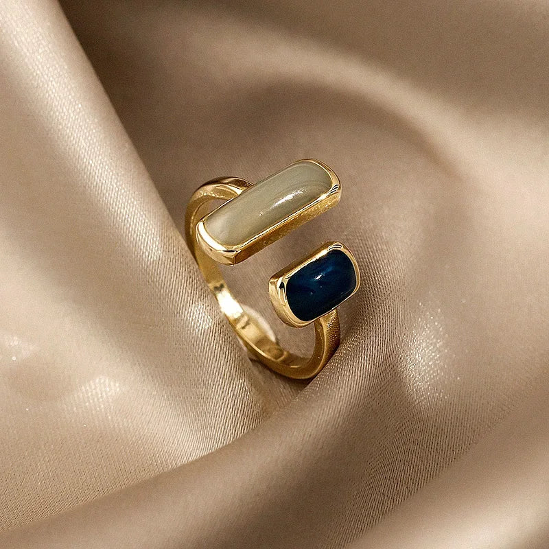Fashion Retro Gold Double Oil Drop Women's Open Ring Geometric Gold Metal Ring Wedding Jewelry Birthday Gift