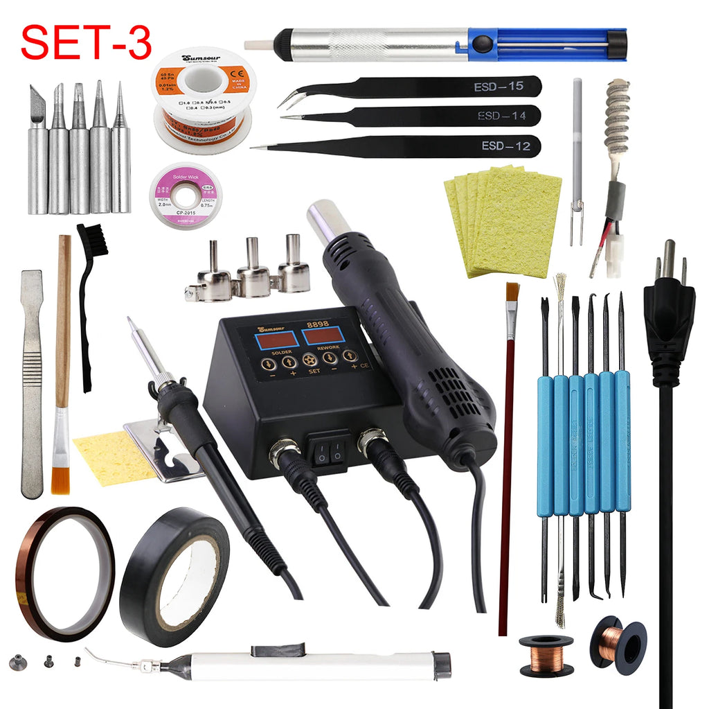 SMD Soldering Iron Hot Air 2 in 1 BGA Rework Solder Station Heat Gun Desoldering Repair For Cell-phone PCB IC Welding Tools Kit