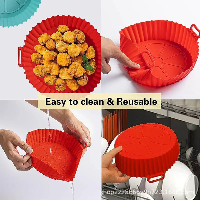 Silicone Air Fryer Liners Pot,Airfryer Basket Cooking Gadgets ,Reusable Baking Tray Non-stick Pizza Pan Oven Kitchen Accessories