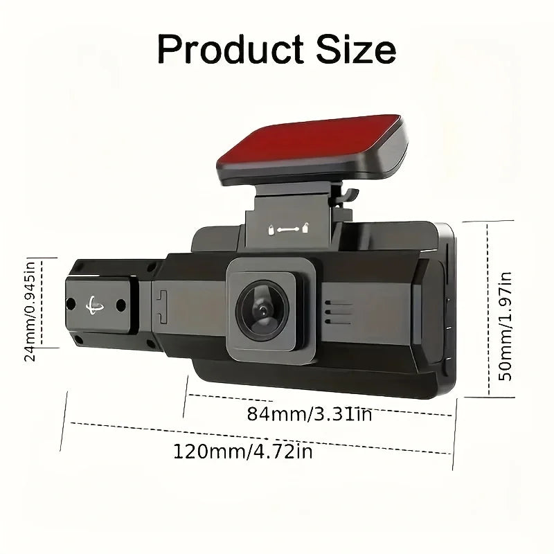 HD 1080P Car DVR Dash Cam with 3 Lens Wide Angle Night Vision G-Sensor Loop Recording for Front Inside and Rear Vehicle Camera