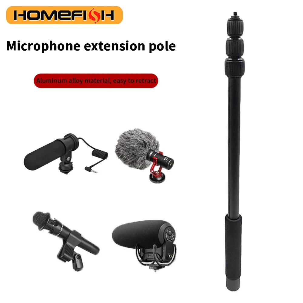 Portable extendable tripod for DSLR cameras, mobile phones, and desktops. Handle for live streaming.