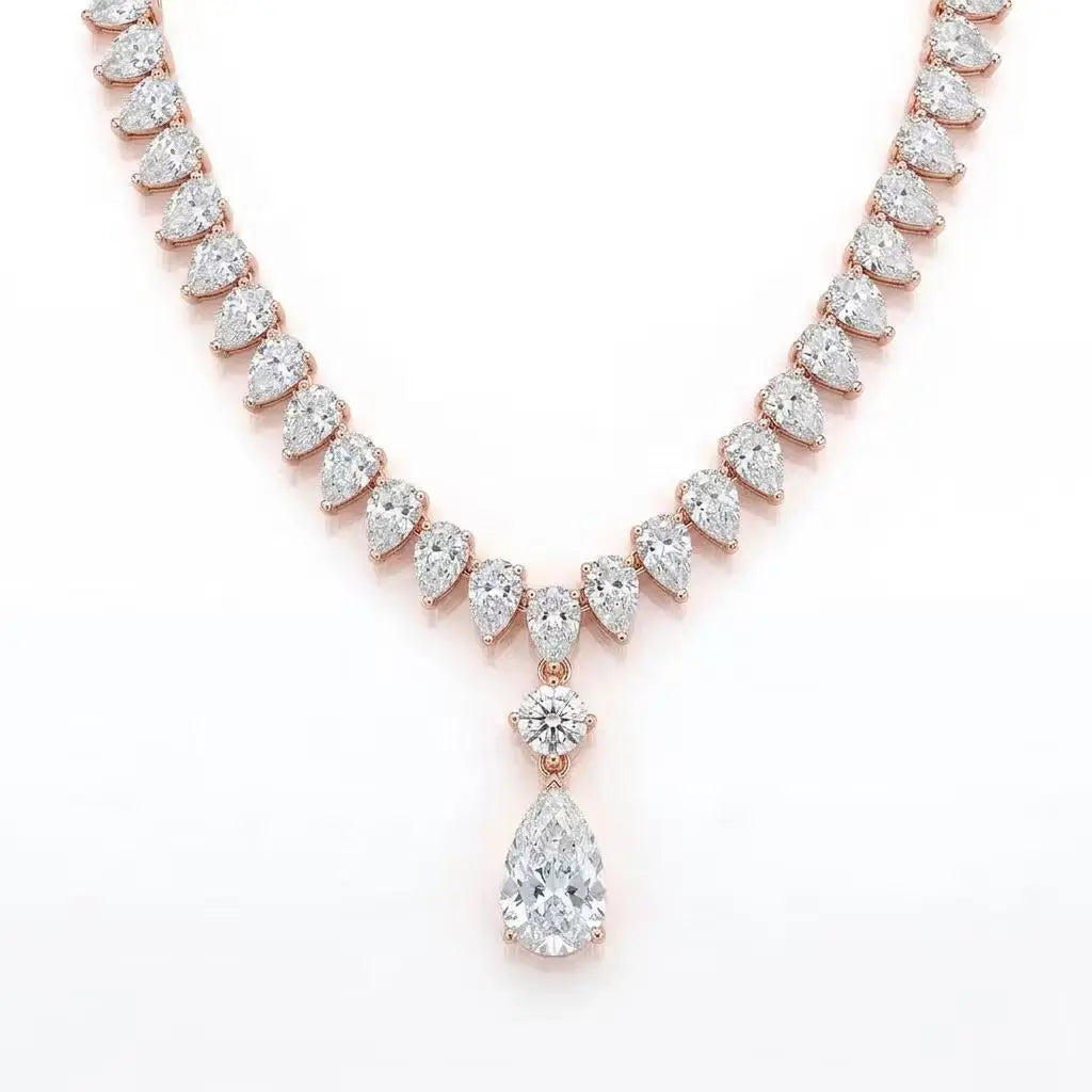 S925 Sterling Silver Pear Cut Moissanite Tennis Necklace For Women 18K Gold Plated Water Drop Pendant VVS1 Moissanite Wedding Ba