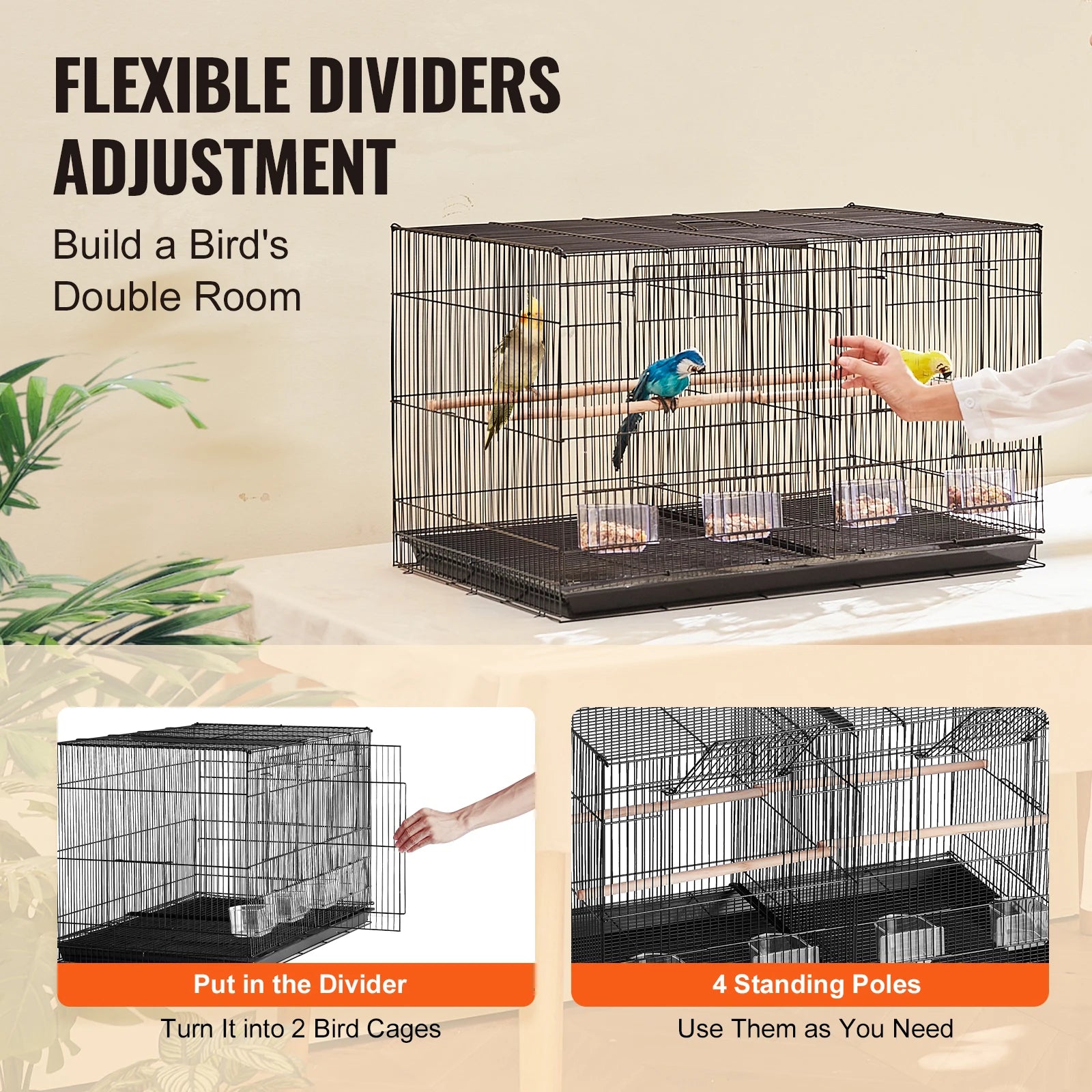SucceBuy Flight Bird Cage Stackable Divided Small Animal Cage for Kinds of Birds Pet Travel Birdcage with Handle and Perches
