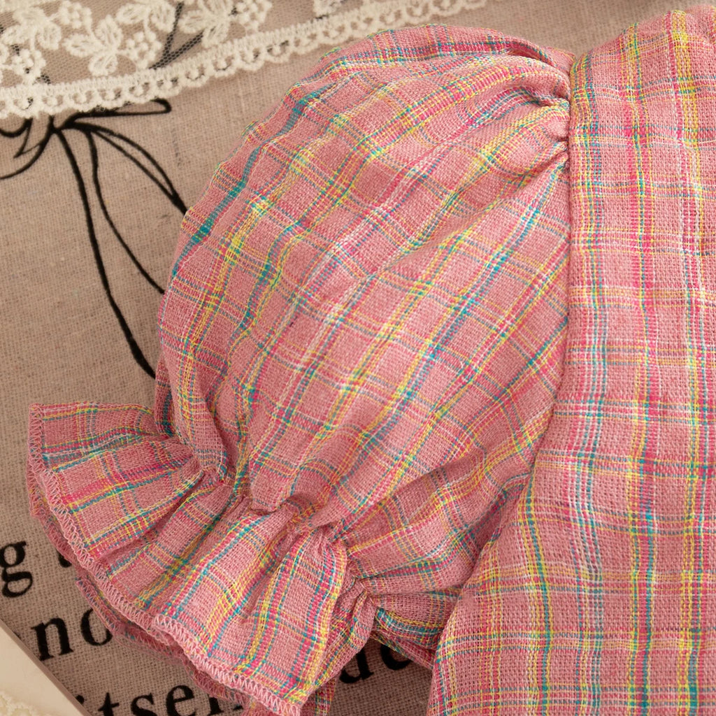 Girls Casual Clothes Outing Summer Baby Girl Colorful Plaid Cotton Set Short Sleeved Tops with Shorts 2 Pieces