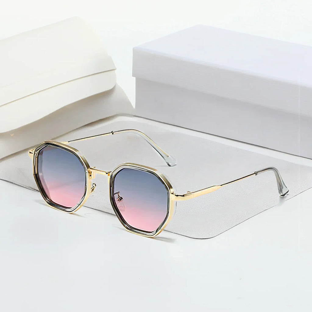 2025 New in Vintage Sunglasses for Women Modern Fashionable Octagonal Glasses with Black Lenses Golden Edging Sun Glasses