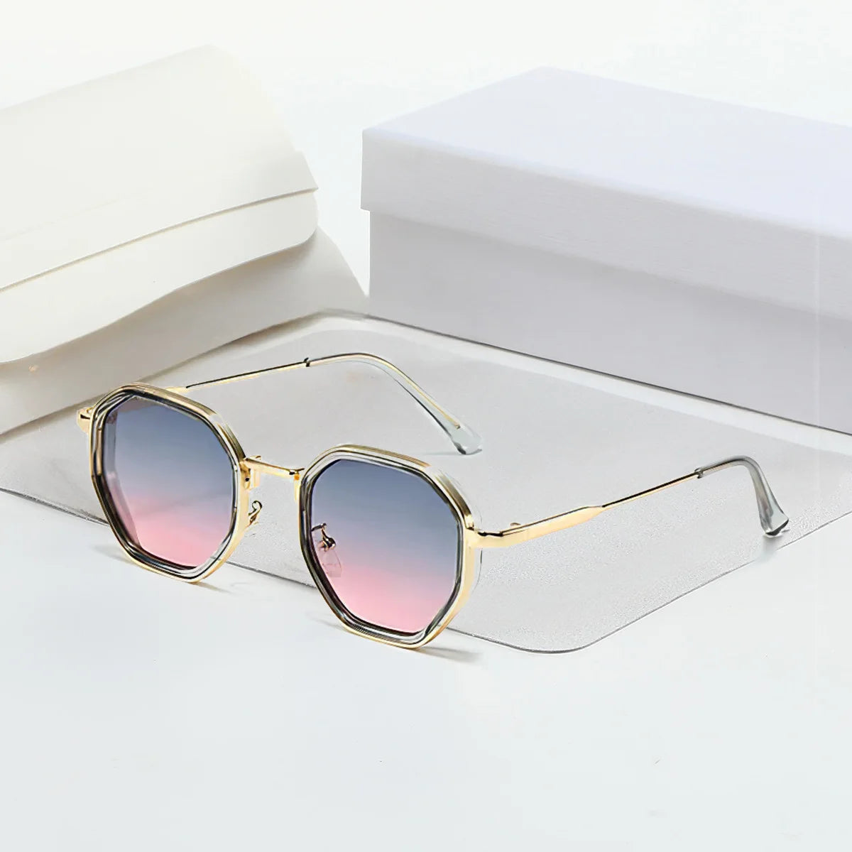 2025 New in Vintage Sunglasses for Women Modern Fashionable Octagonal Glasses with Black Lenses Golden Edging Sun Glasses
