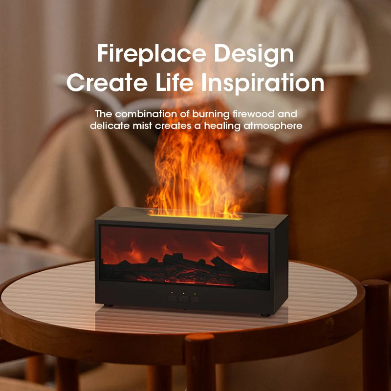 150ml Simulated Flame Fireplace Aroma Diffuser Air Humidifier with Remote Control Waterless Auto Off for Home Room Creative Gift