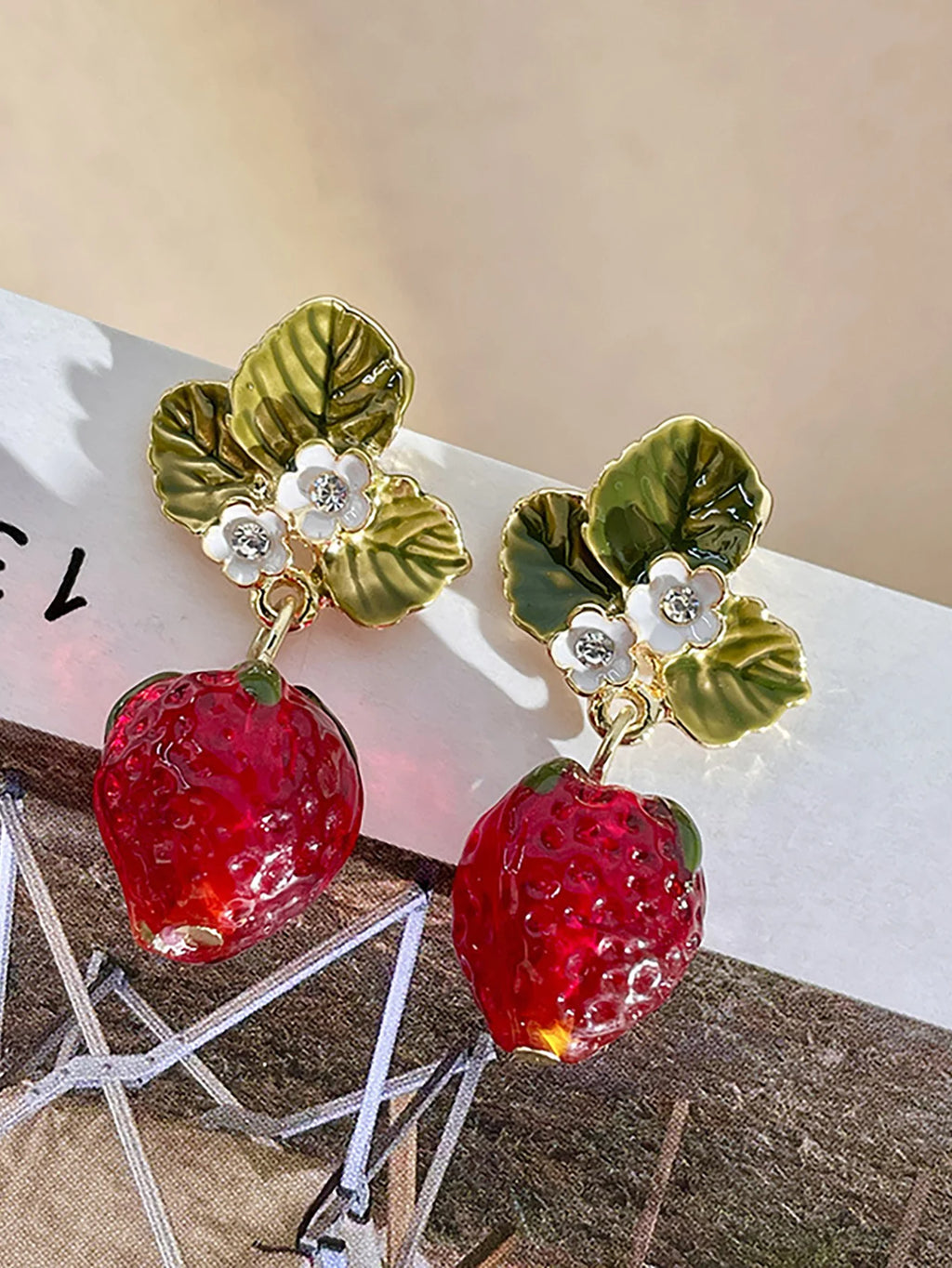 Amazon's new cross-border cute oil drop strawberry imitation pearl tassel earrings with personalized strawberry earrings