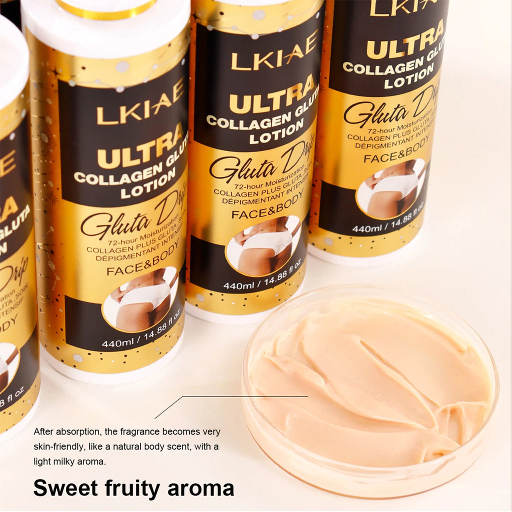 LKIAE Ultra Glutathione and Collagen Body Lotion, Whitening, Moisturizing, Anti Pigmentation, Dark Spots, Even Skin Tone, 440ml