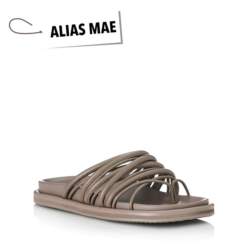 2026 Summer Classic Genuine Leather Sponge Cake Soft Bottom Strap Women's Casual Home Slippers