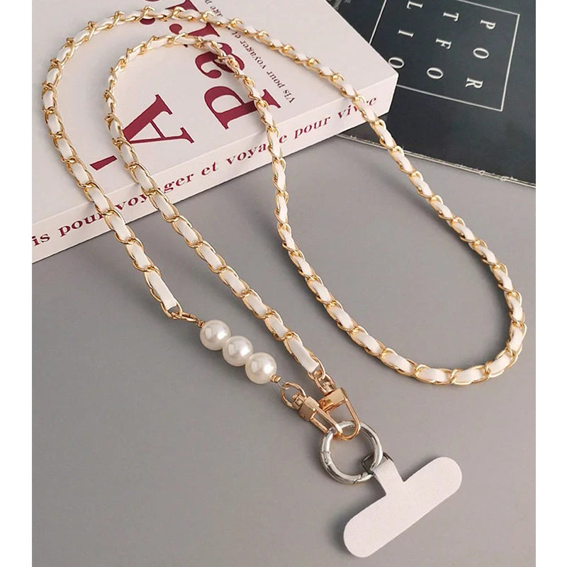 Mobile Phone Lanyard Women's Long Neck and Shoulder Strap Phone Case Universal Lanyard Long Crossbody Pearl Pickup Chain
