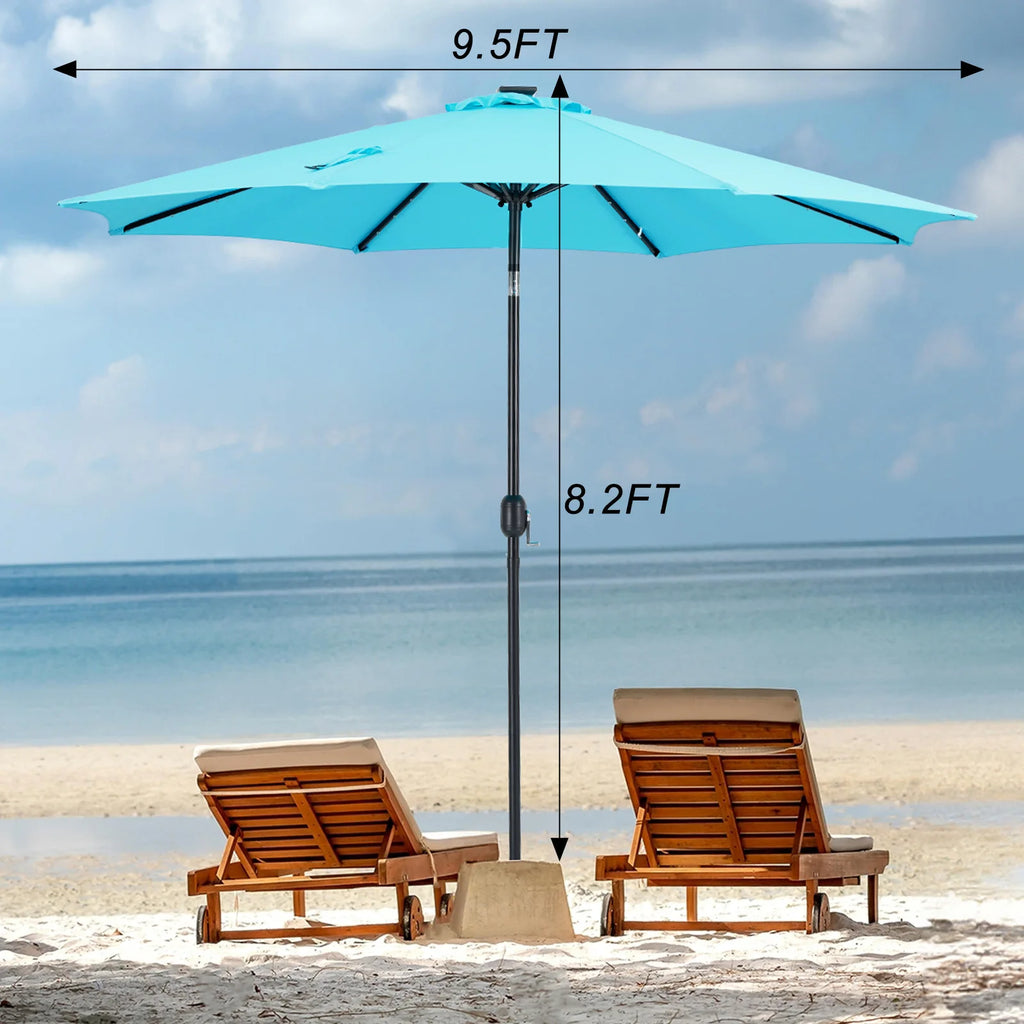 JHK 10FT Solar Patio Umbrella with 32 LED Lights UV-Resistant Outdoor Table Umbrella with Tilt and Crank for Backyard Garden