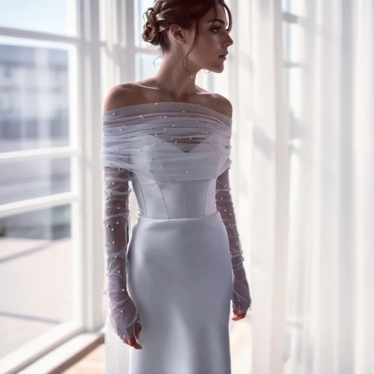 VG73 Bride Wrap Set Detachable Sleeve Bridal Shoulders Wedding Cover Party Bolero Woman Transparent Jacket  Removable Gloves